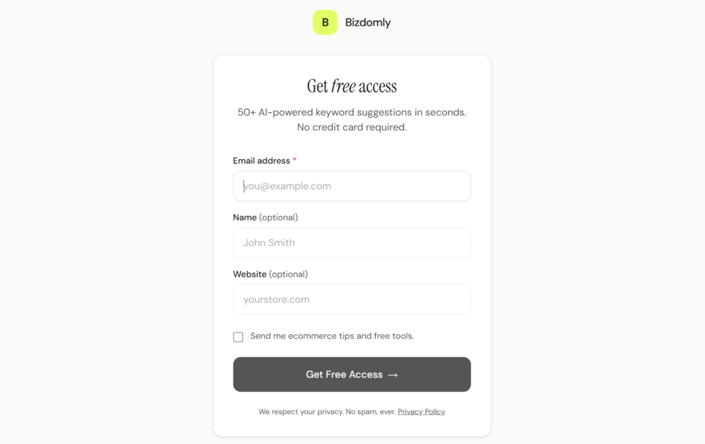 Subscription form to Bizdomly newsletter